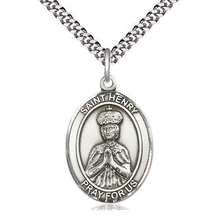 Sterling Silver Saint Henry II Medal Catholic Jewelry Engraved Catholic Saint Jewelry
