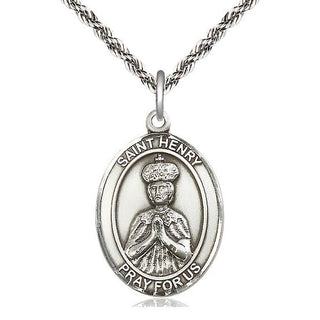 Sterling Silver Saint Henry II Medal Catholic Jewelry Engraved Catholic Saint Jewelry