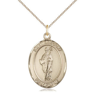 14kt Gold Saint Gregory the Great Medal Engraved Catholic Saint Jewelry