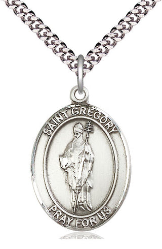 Sterling Silver Saint Gregory the Great Medal Catholic Jewelry Engraved Catholic Saint Jewelry