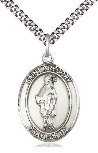 Sterling Silver Saint Gregory the Great Medal Catholic Jewelry Engraved Catholic Saint Jewelry