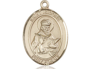 14kt Gold Saint Isidore of Seville Medal Engraved Catholic Saint Jewelry