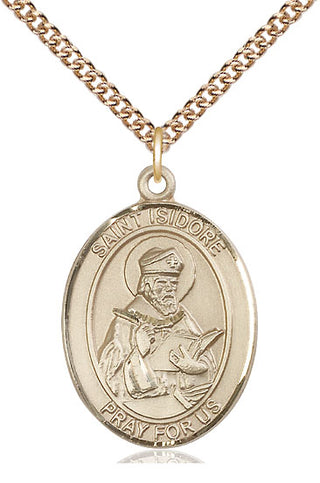 14kt Gold Saint Isidore of Seville Medal Engraved Catholic Saint Jewelry