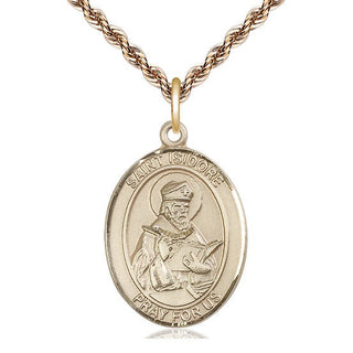 14kt Gold Saint Isidore of Seville Medal Engraved Catholic Saint Jewelry