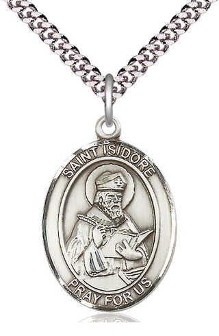 Pewter Saint Isidore of Seville Medal Catholic Jewelry Engraved Catholic Saint Jewelry
