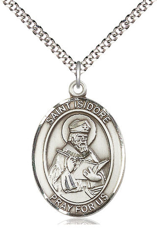 Pewter Saint Isidore of Seville Medal Catholic Jewelry Engraved Catholic Saint Jewelry
