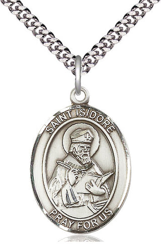 Pewter Saint Isidore of Seville Medal Catholic Jewelry Engraved Catholic Saint Jewelry