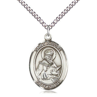 Sterling Silver Saint Isidore of Seville Medal Catholic Jewelry Engraved Catholic Saint Jewelry