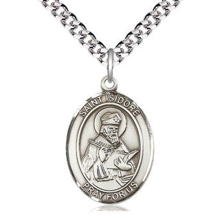 Sterling Silver Saint Isidore of Seville Medal Catholic Jewelry Engraved Catholic Saint Jewelry