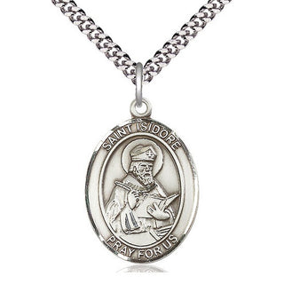 Sterling Silver Saint Isidore of Seville Medal Catholic Jewelry Engraved Catholic Saint Jewelry