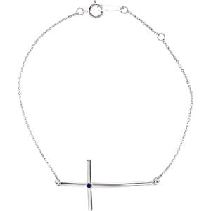 14K White Blue Sapphire Sideways Cross Bracelet