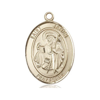 14kt Gold Saint James the Greater Medal Engraved Catholic Saint Jewelry