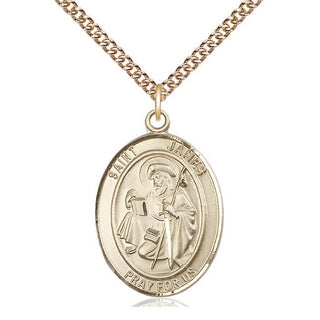 14kt Gold Saint James the Greater Medal Engraved Catholic Saint Jewelry