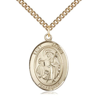 14kt Gold Saint James the Greater Medal Engraved Catholic Saint Jewelry