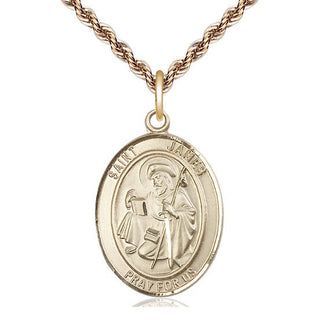 14kt Gold Saint James the Greater Medal Engraved Catholic Saint Jewelry
