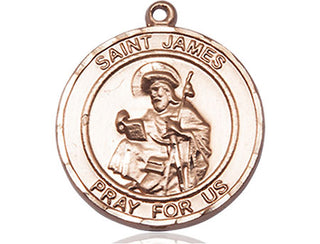 14kt Gold Saint James the Greater Medal Engraved Catholic Saint Jewelry