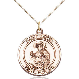 14kt Gold Saint James the Greater Medal Engraved Catholic Saint Jewelry