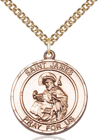 14kt Gold Saint James the Greater Medal Engraved Catholic Saint Jewelry