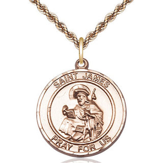 14kt Gold Saint James the Greater Medal Engraved Catholic Saint Jewelry
