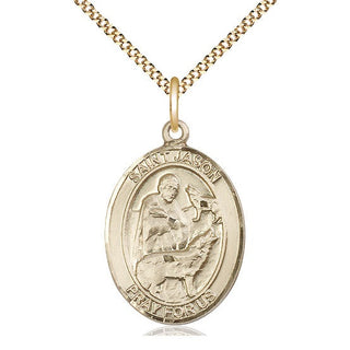 14kt Gold Filled Saint Jason Medal Catholic Jewelry Engraved Catholic Saint Jewelry
