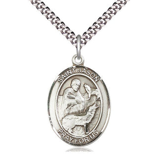 Pewter Saint Jason Medal Catholic Jewelry Engraved Catholic Saint Jewelry