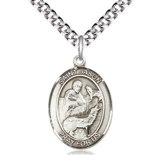 Pewter Saint Jason Medal Catholic Jewelry Engraved Catholic Saint Jewelry