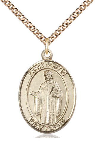 14kt Gold Filled Saint Justin Medal Catholic Jewelry Engraved Catholic Saint Jewelry
