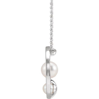 Sterling Silver Cultured White Akoya Pearl Hold You Forever 16-18" Necklace