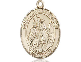 14kt Gold Saint John the Baptist Medal Engraved Catholic Saint Jewelry