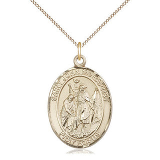 14kt Gold Saint John the Baptist Medal Engraved Catholic Saint Jewelry