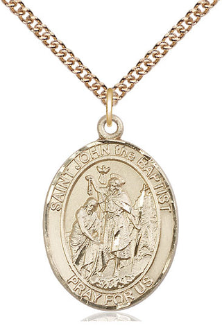 14kt Gold Saint John the Baptist Medal Engraved Catholic Saint Jewelry