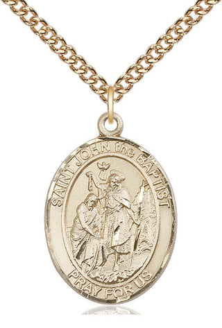 14kt Gold Saint John the Baptist Medal Engraved Catholic Saint Jewelry