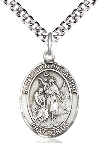 Pewter Saint John the Baptist Medal Catholic Jewelry Engraved Catholic Saint Jewelry