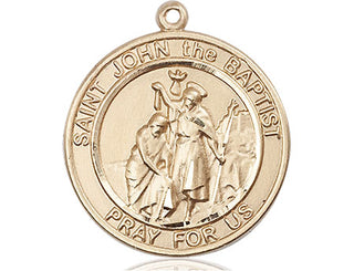 14kt Gold Saint John the Baptist Medal Engraved Catholic Saint Jewelry