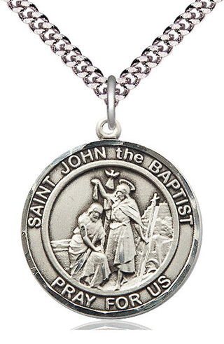 Pewter Saint John the Baptist Medal Catholic Jewelry Engraved Catholic Saint Jewelry