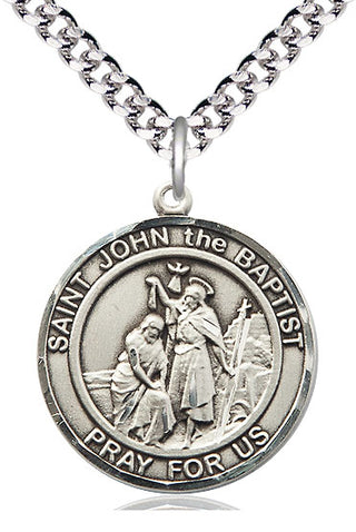Pewter Saint John the Baptist Medal Catholic Jewelry Engraved Catholic Saint Jewelry