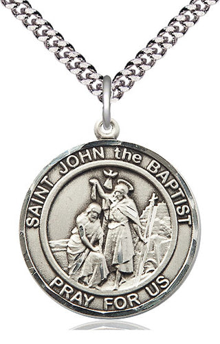 Pewter Saint John the Baptist Medal Catholic Jewelry Engraved Catholic Saint Jewelry
