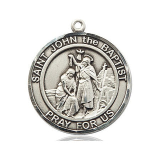 Sterling Silver Saint John the Baptist Medal Catholic Jewelry Engraved Catholic Saint Jewelry