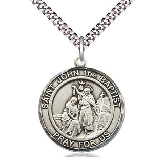 Sterling Silver Saint John the Baptist Medal Catholic Jewelry Engraved Catholic Saint Jewelry