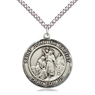 Sterling Silver Saint John the Baptist Medal Catholic Jewelry Engraved Catholic Saint Jewelry