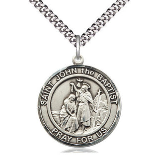 Sterling Silver Saint John the Baptist Medal Catholic Jewelry Engraved Catholic Saint Jewelry