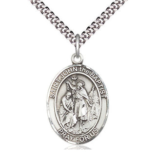 Sterling Silver Saint John the Baptist Medal Catholic Jewelry Engraved Catholic Saint Jewelry