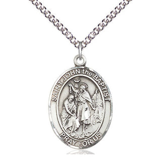 Sterling Silver Saint John the Baptist Medal Catholic Jewelry Engraved Catholic Saint Jewelry