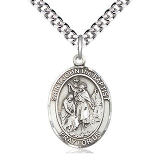 Sterling Silver Saint John the Baptist Medal Catholic Jewelry Engraved Catholic Saint Jewelry