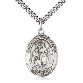 Sterling Silver Saint John the Baptist Medal Catholic Jewelry Engraved Catholic Saint Jewelry