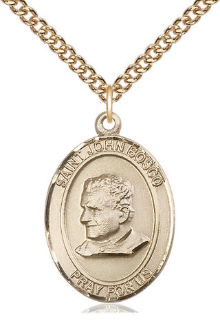 14kt Gold Saint John Bosco Medal Engraved Catholic Saint Jewelry