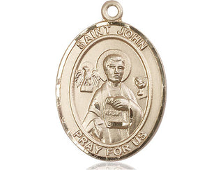 14kt Gold Saint John the Apostle Medal Engraved Catholic Saint Jewelry