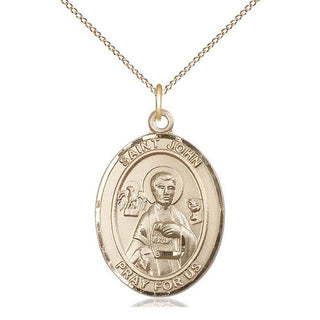 14kt Gold Saint John the Apostle Medal Engraved Catholic Saint Jewelry