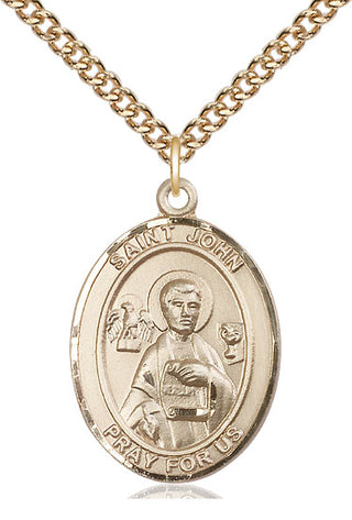 14kt Gold Saint John the Apostle Medal Engraved Catholic Saint Jewelry