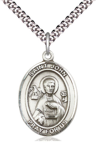 Pewter Saint John the Apostle Medal Catholic Jewelry Engraved Catholic Saint Jewelry